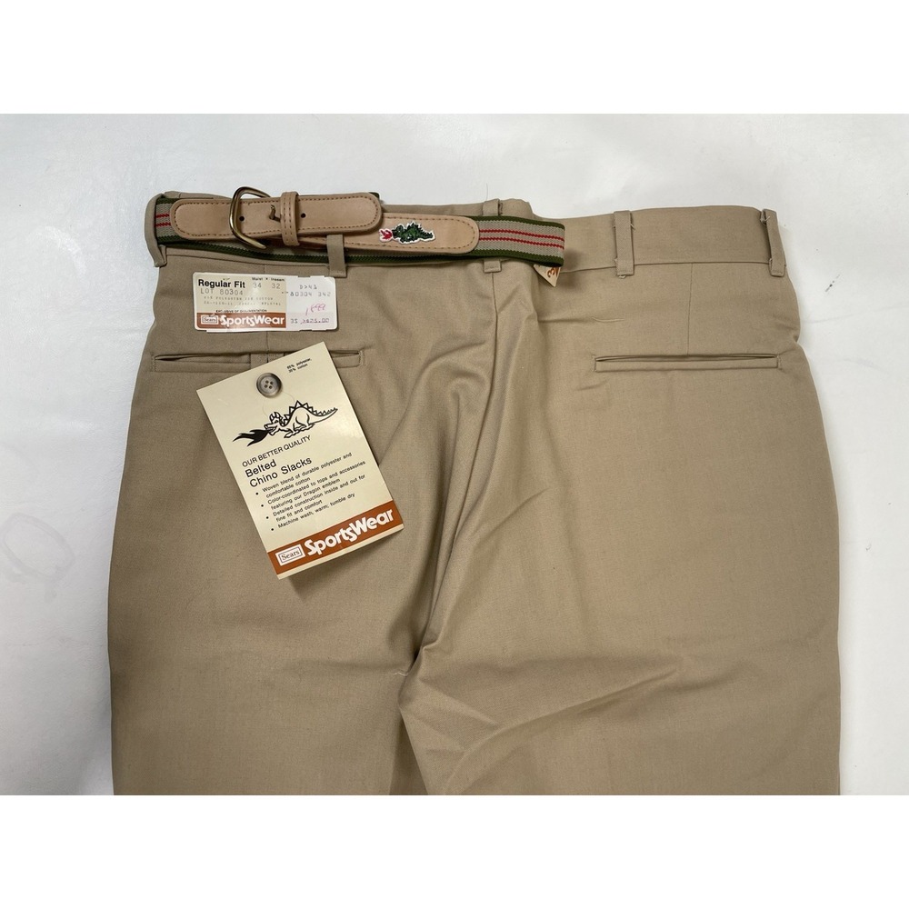 Sears Sportswear Belted Chino Slacks Vintage Mens Size 34x32 Beige NWT‎ Dragon - Picture 5 of 11